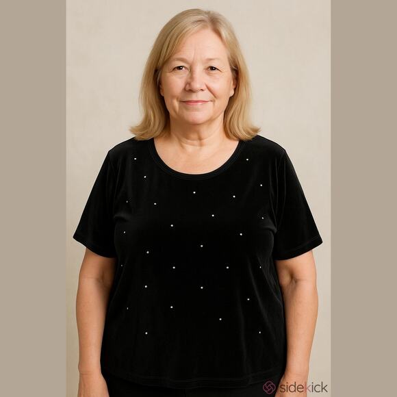 Quacker Factory Women's Velvet Rhinestone Blouse Top Black Size 3X Office Casual - Picture 2 of 9